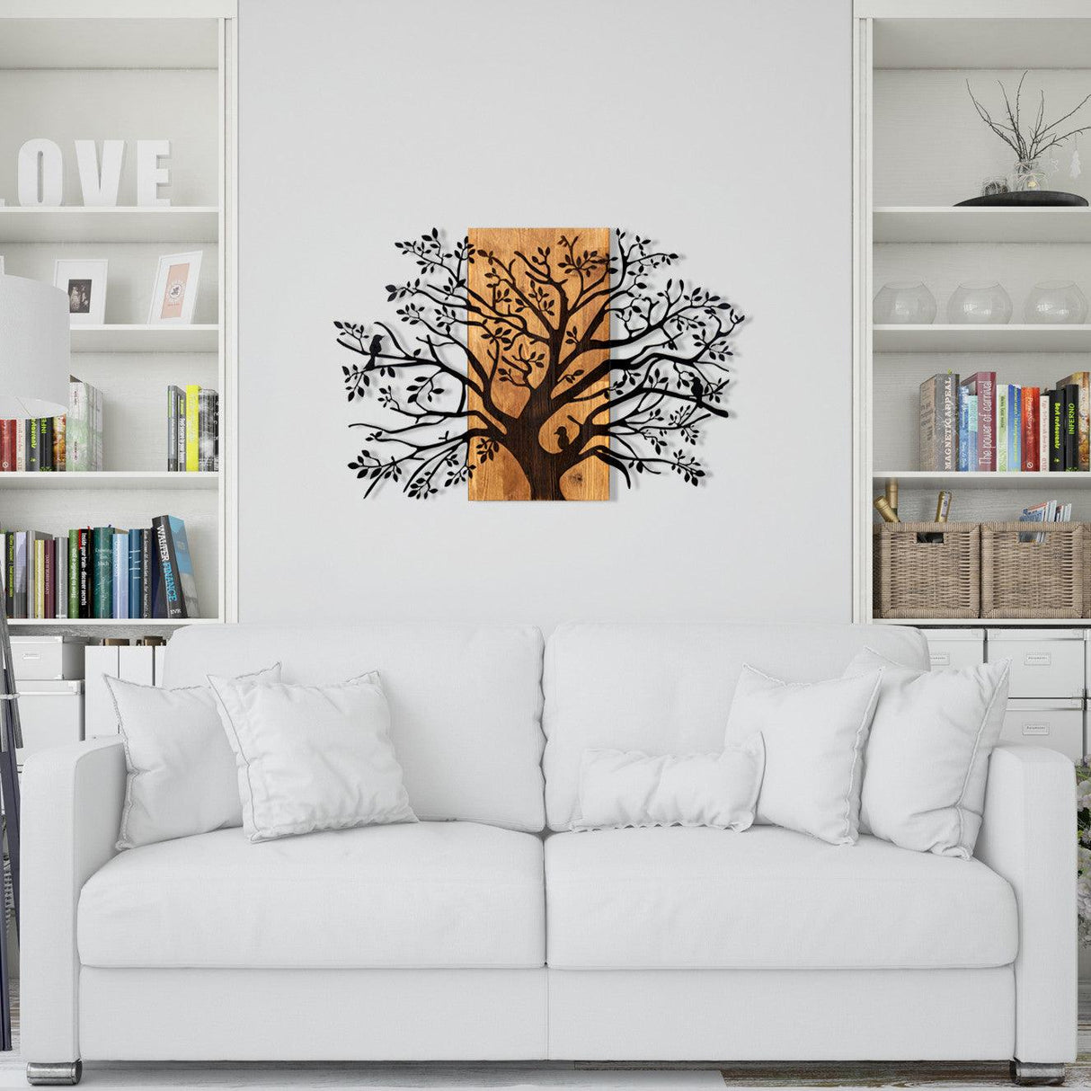 Decoratiune de perete lemn Copac Kavak, Negru, 85x58 cm