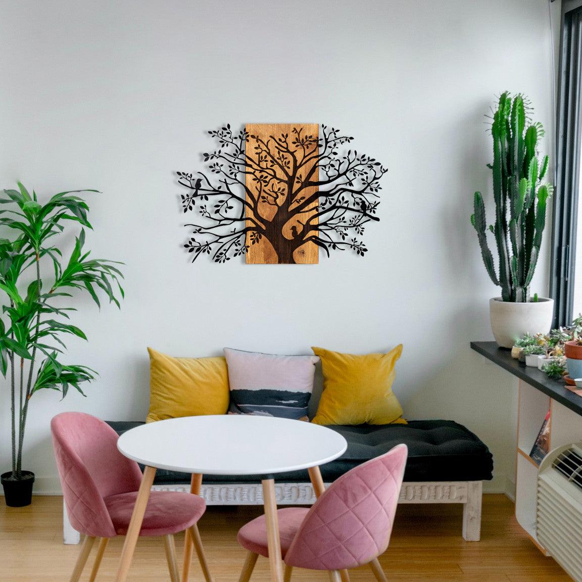 Decoratiune de perete lemn Copac Kavak, Negru, 85x58 cm