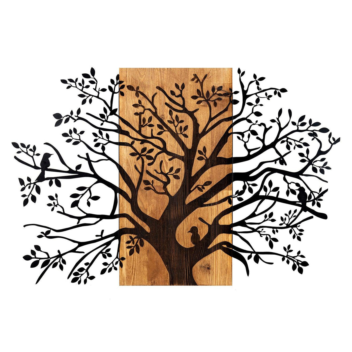 Decoratiune de perete lemn Copac Kavak, Negru, 85x58 cm