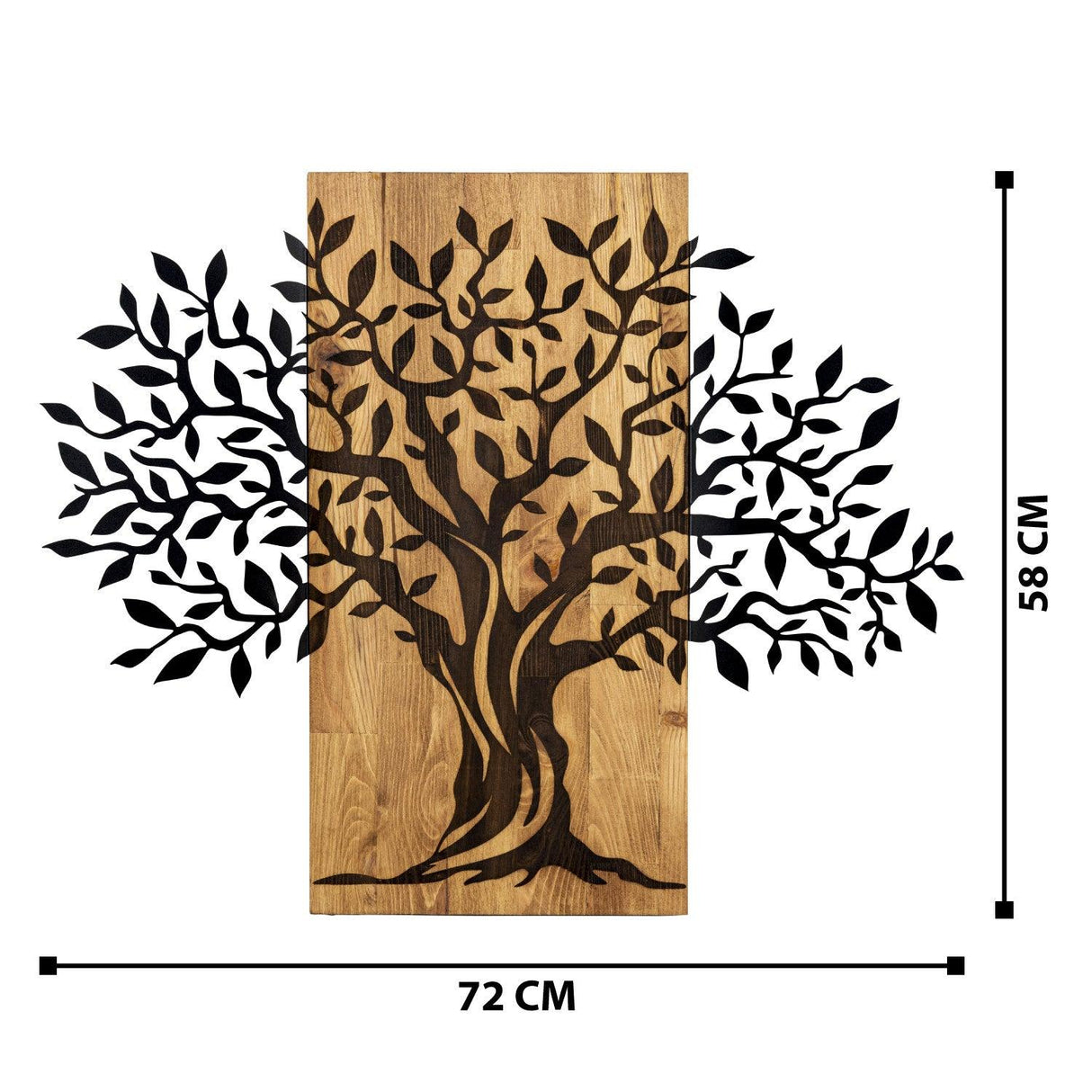 Decoratiune de perete lemn Copacul Familia, Negru, 72x58 cm