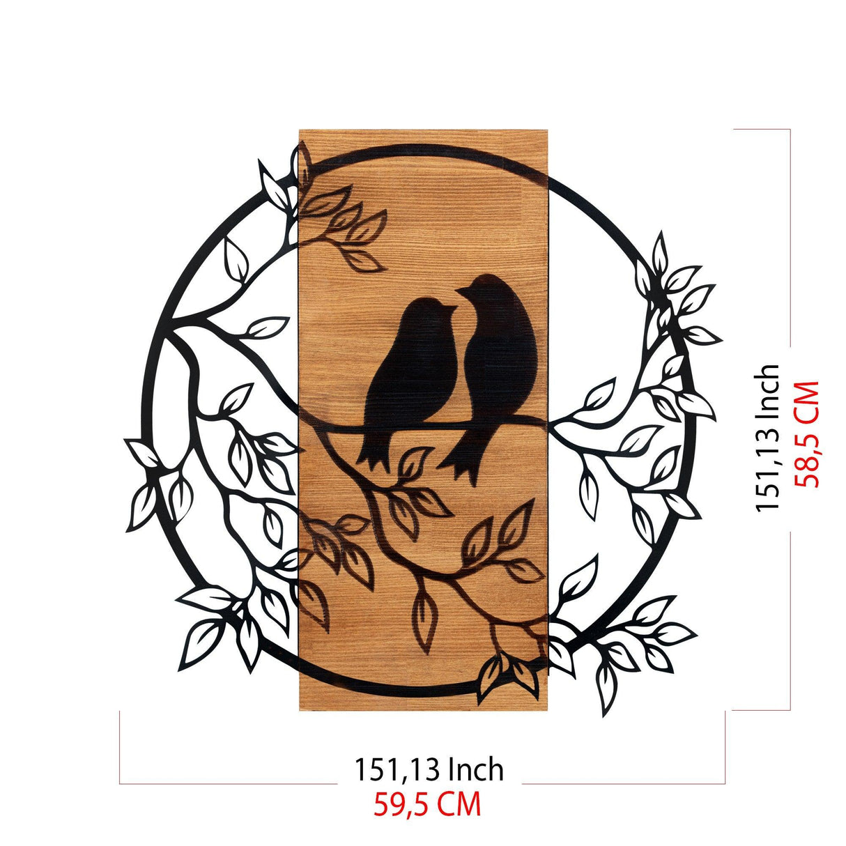 Decoratiune de perete lemn Dragostea in Aer, Negru, 60x59 cm