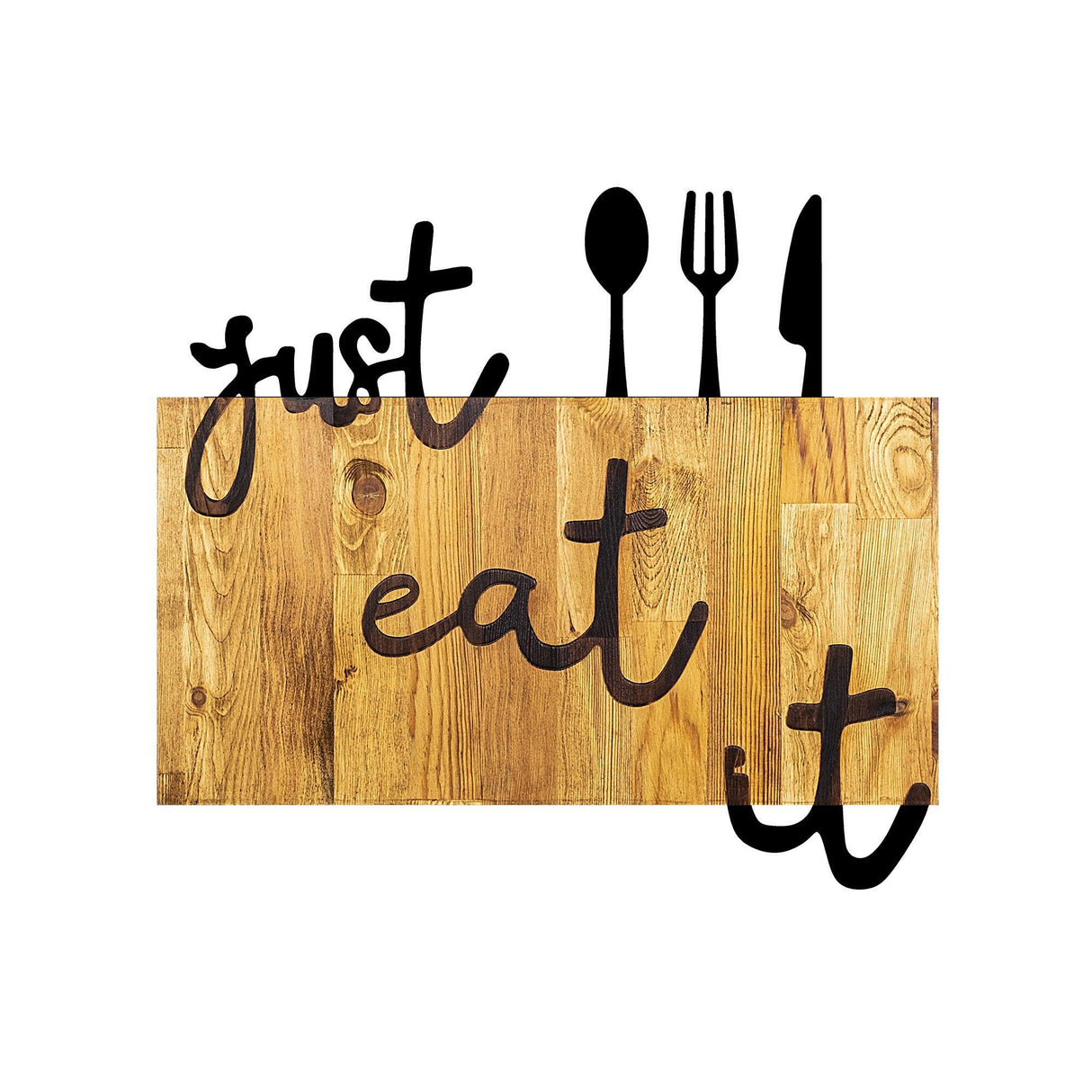 Decoratiune de perete lemn Just Eat It, Nuc, 52x58 cm