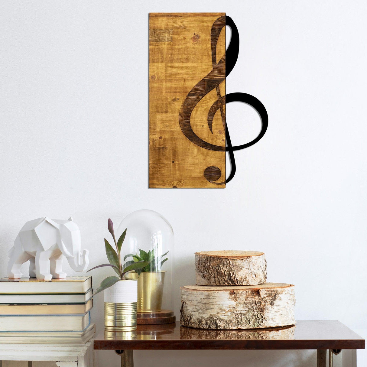 Decoratiune de perete lemn Skyler, Nuc, 58x39 cm