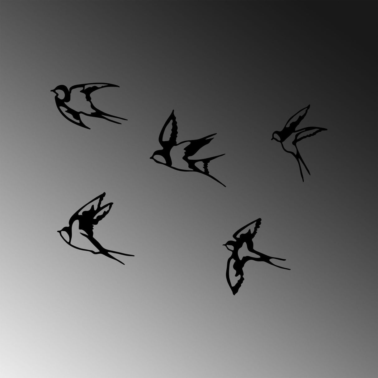 Decoratiune de perete lemn Swallows, Negru, 18x19 cm