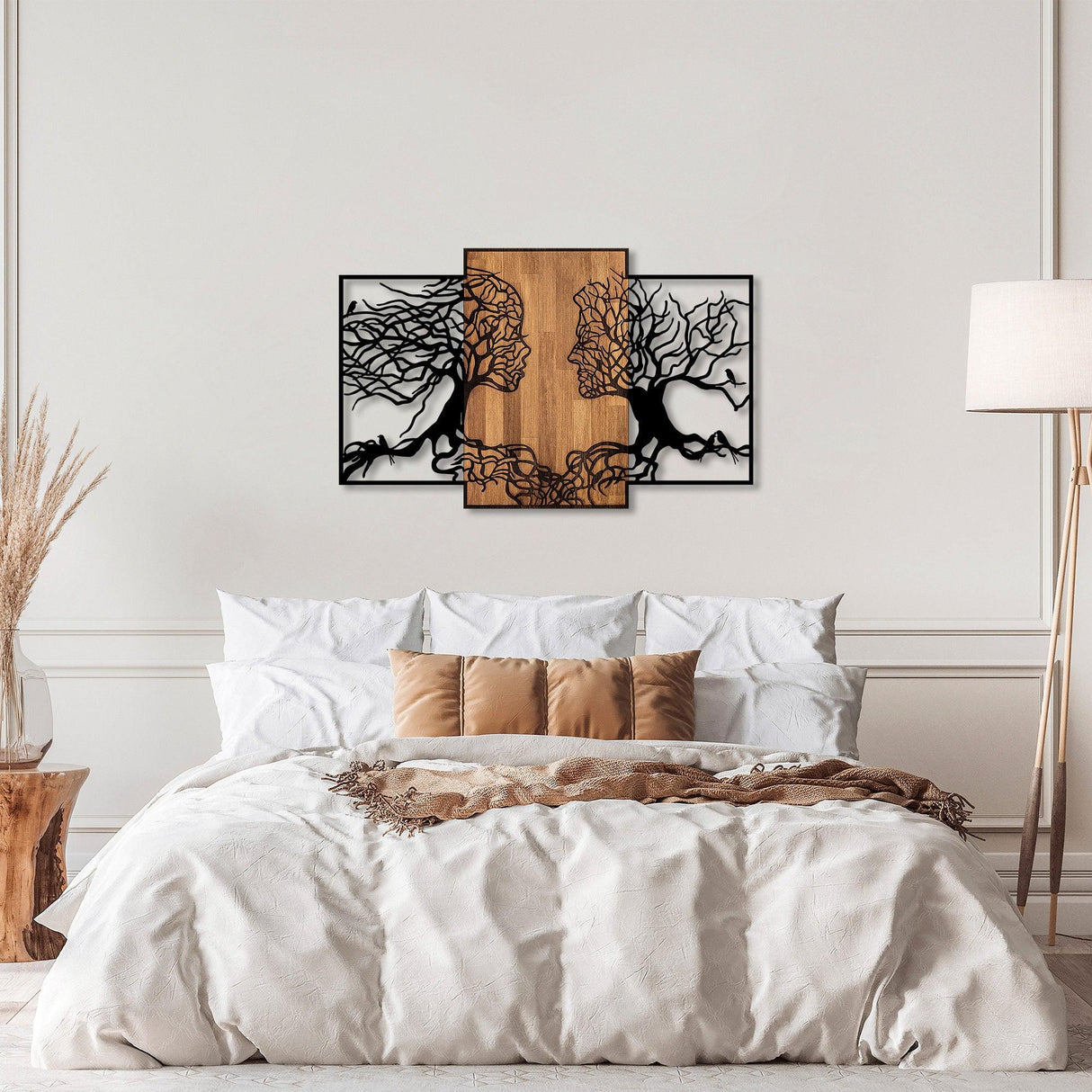 Decoratiune de perete lemn Tree Love - 312, Negru, 79x125 cm