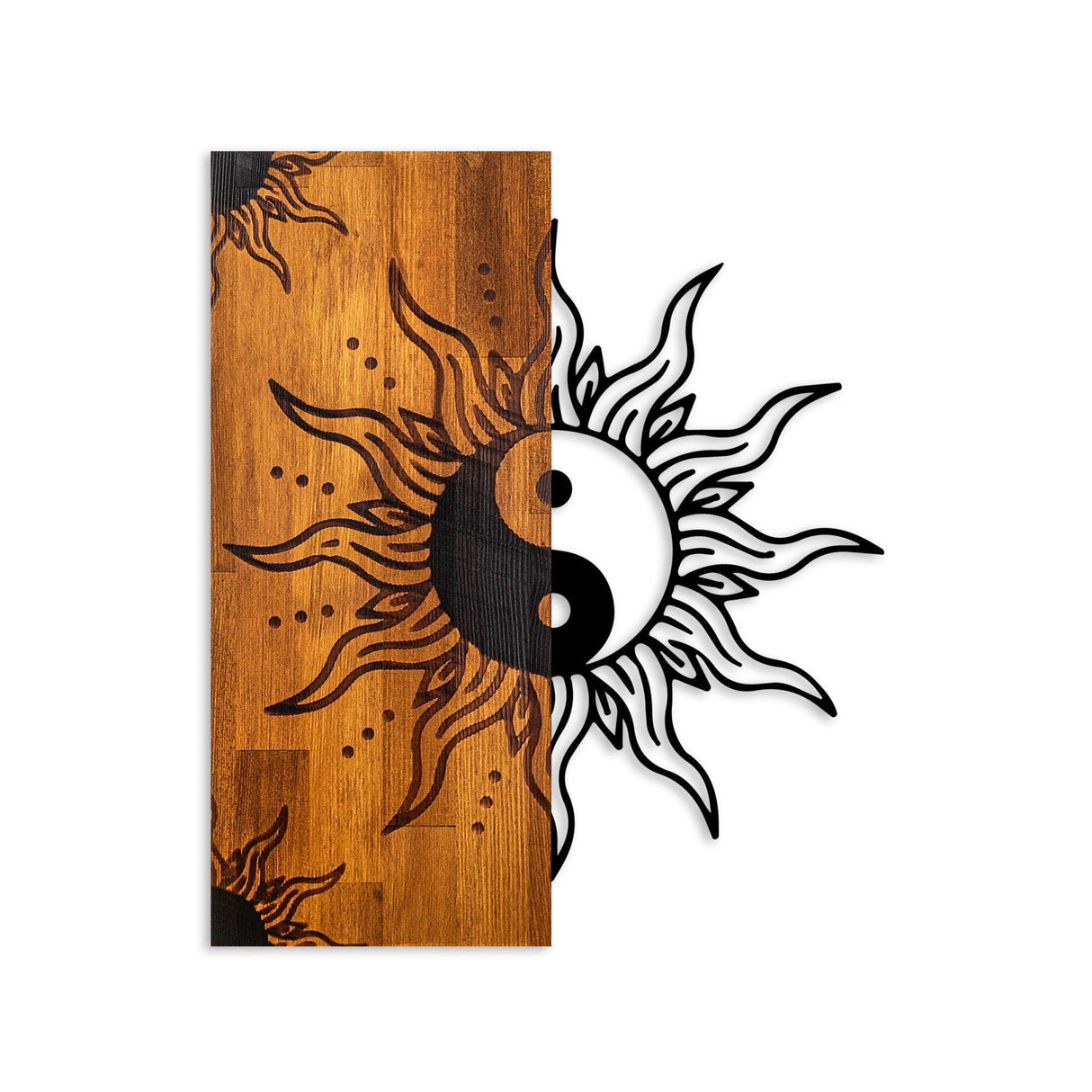 Decoratiune de perete lemn Yin Yang, Nuc, 50x58 cm