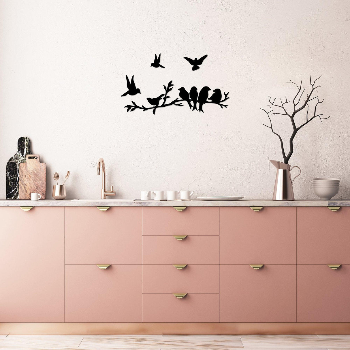 Decoratiune de perete Metal Bırd Communıty, Negru, 13x13x0.15 cm