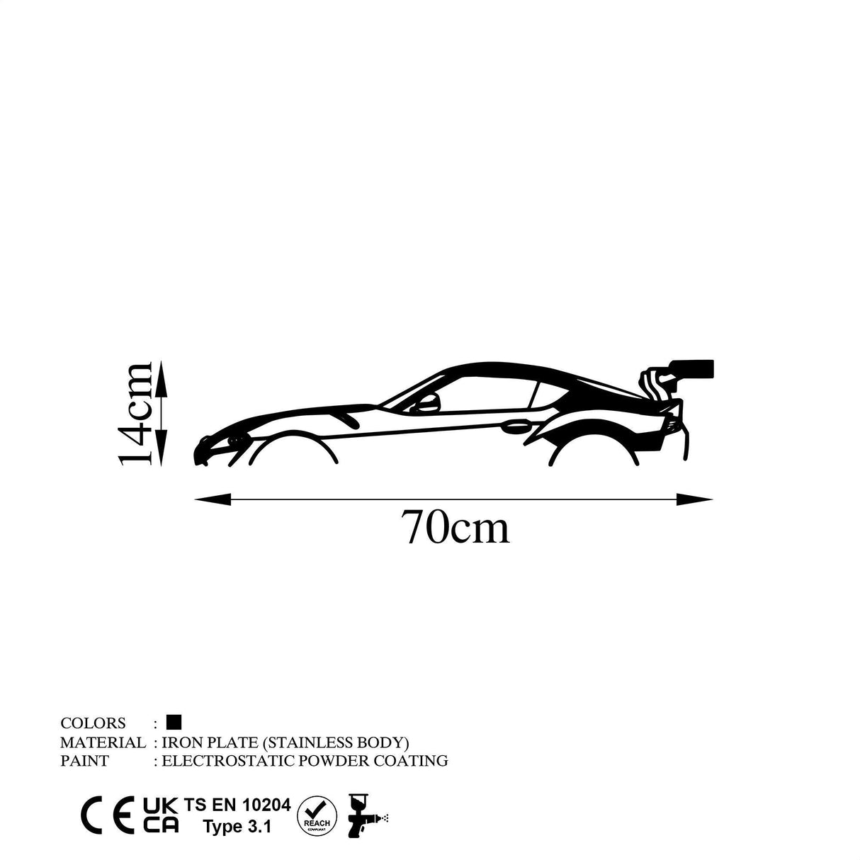 Decoratiune de perete Metal Dodge Viper Silhouette, Negru, 14x70 cm