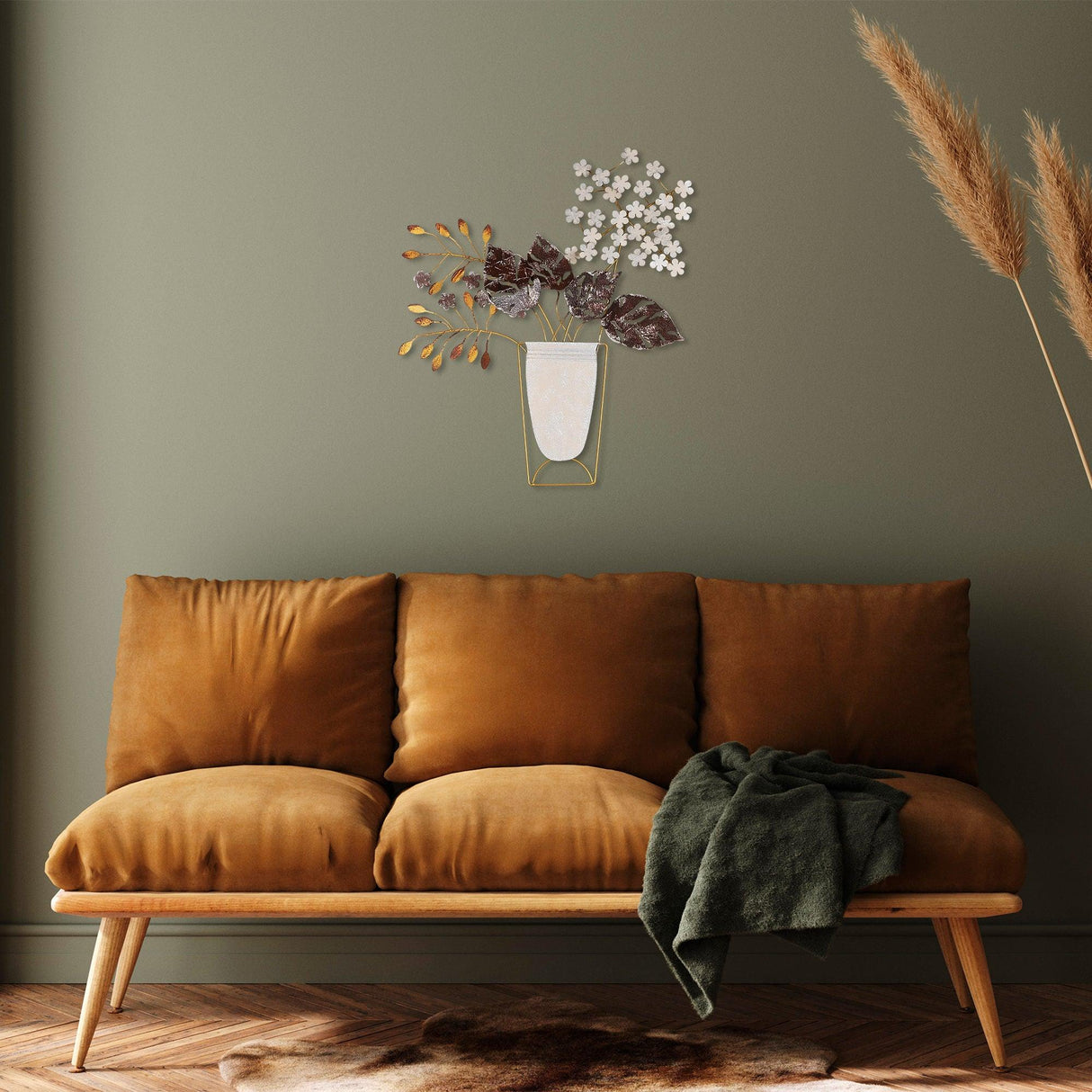Decoratiune de perete Metal Flowers in Pots, Multicolor, 55x47 cm