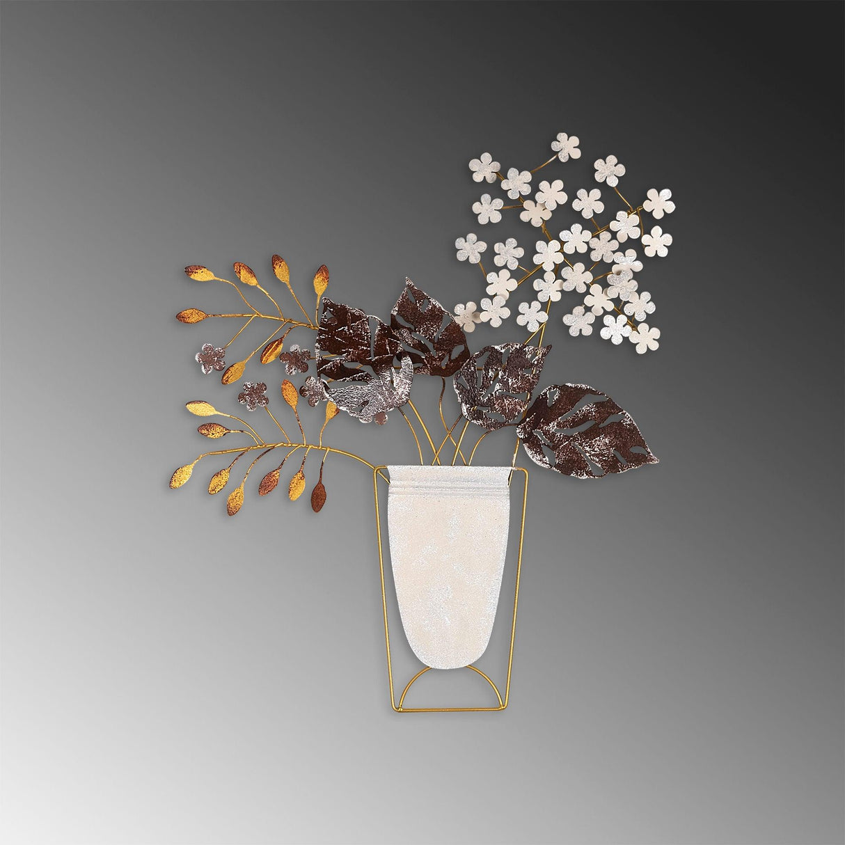 Decoratiune de perete Metal Flowers in Pots, Multicolor, 55x47 cm