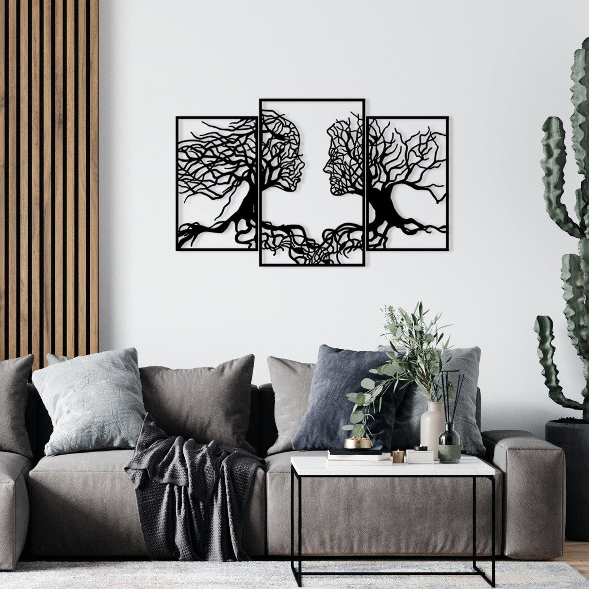 Decoratiune de perete Metal Love Tree, Negru, 71x116 cm