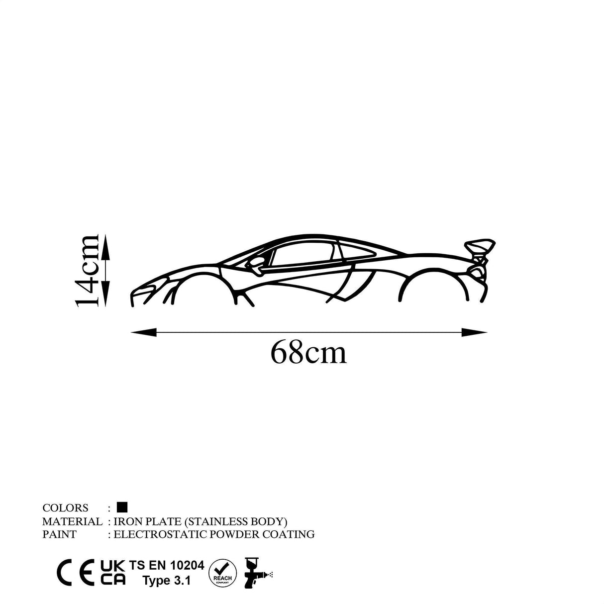 Decoratiune de perete Metal Mclaren P1 Silhouette, Negru, 14x68 cm