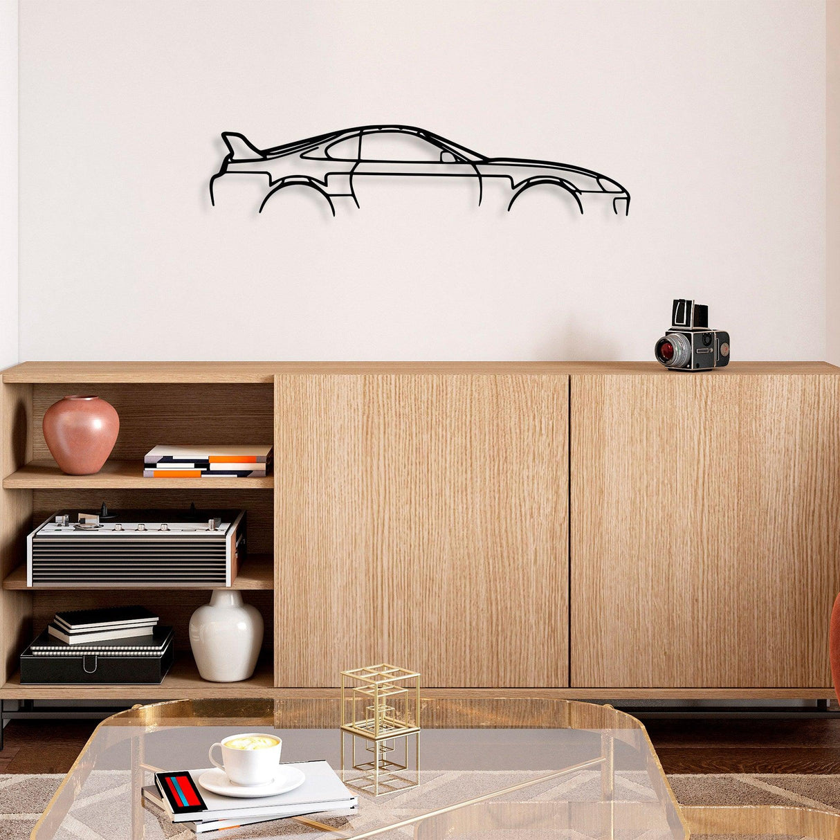 Decoratiune de perete Metal Toyota Supra Silhouette, Negru, 15x70 cm