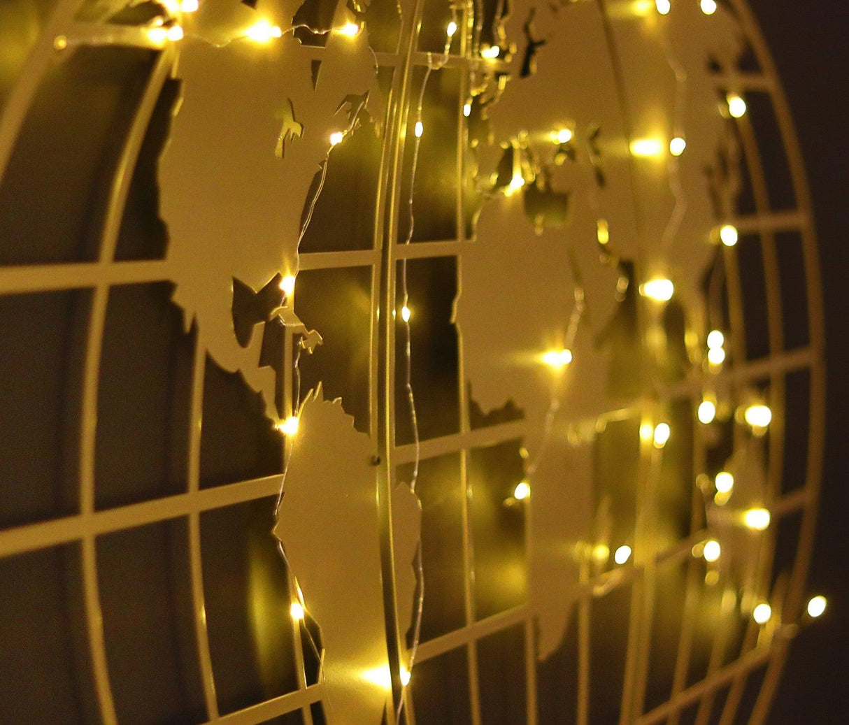 Decoratiune de perete Metal World Map Globe Led - Gold, Aur, 120x60 cm