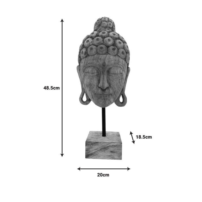 Decoratiune masa Buddha Mask din lemn mango Natural si fier, 20x18x48 cm