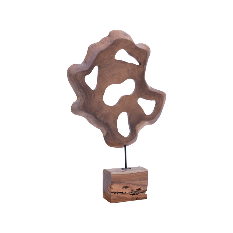 Decoratiune masa Strab lemn Natural de tec si metal, 55x10x80 cm