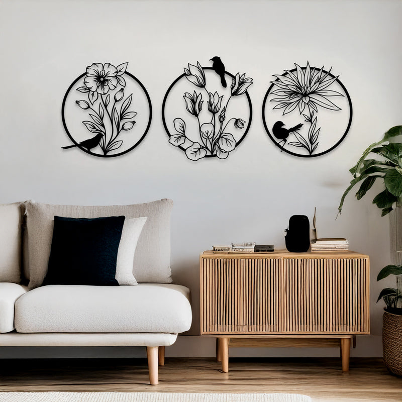 Decorațiune metal Wall deco Renka set 3 piese negru metal, Ø30x1 cm