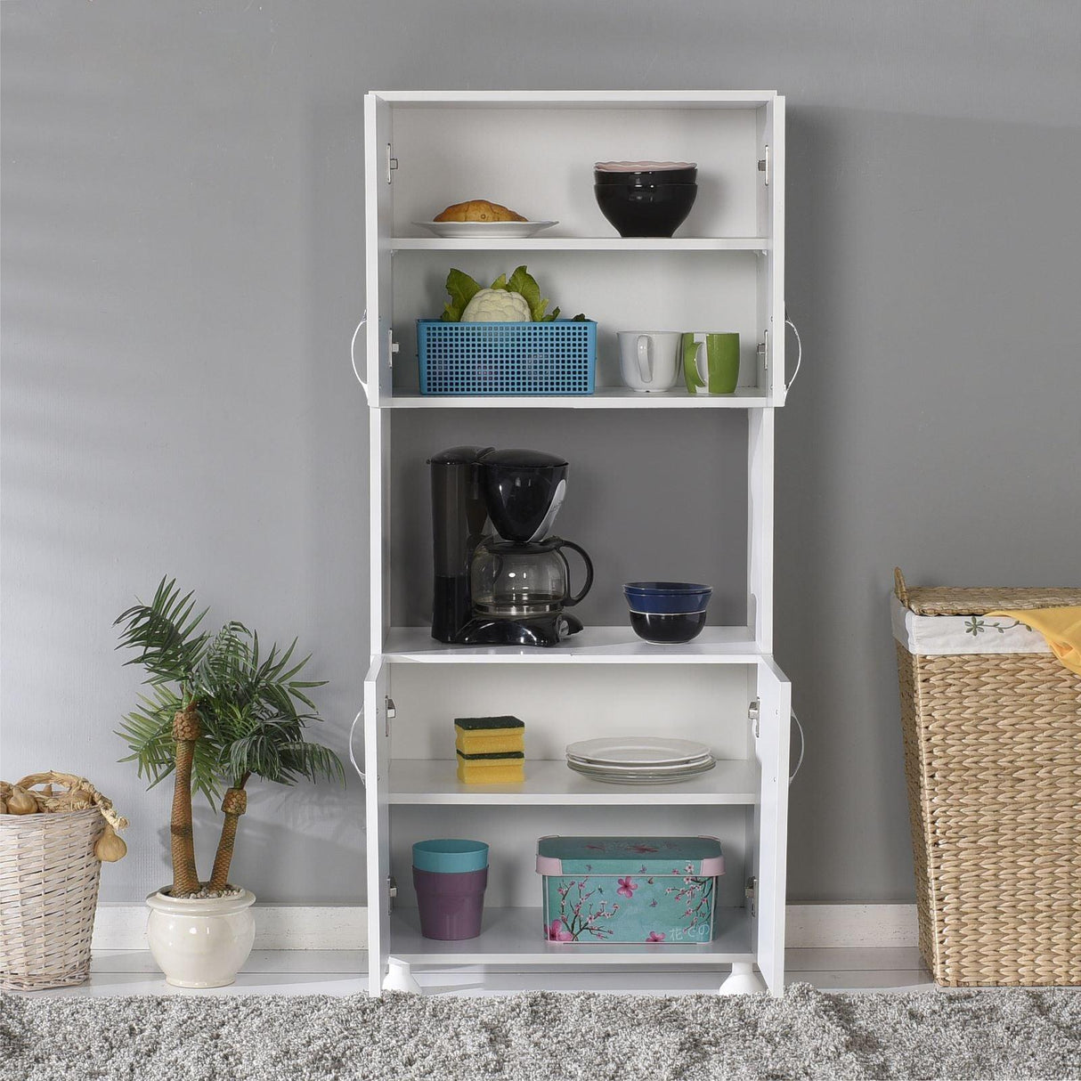Dulap A2624 Home Collection® Diamond, Multifunctional, 4 usi, 1 raft, Alb, 56x161x32 cm