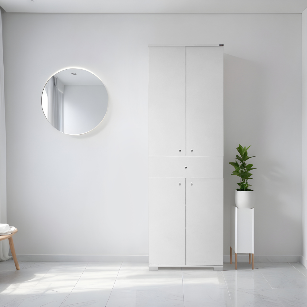 Dulap ADR-441-PP-1 Home Collection® Diamond, Multifunctional, 4 usi, 4 rafturi, 1 sertar, Alb, 60x187x40 cm