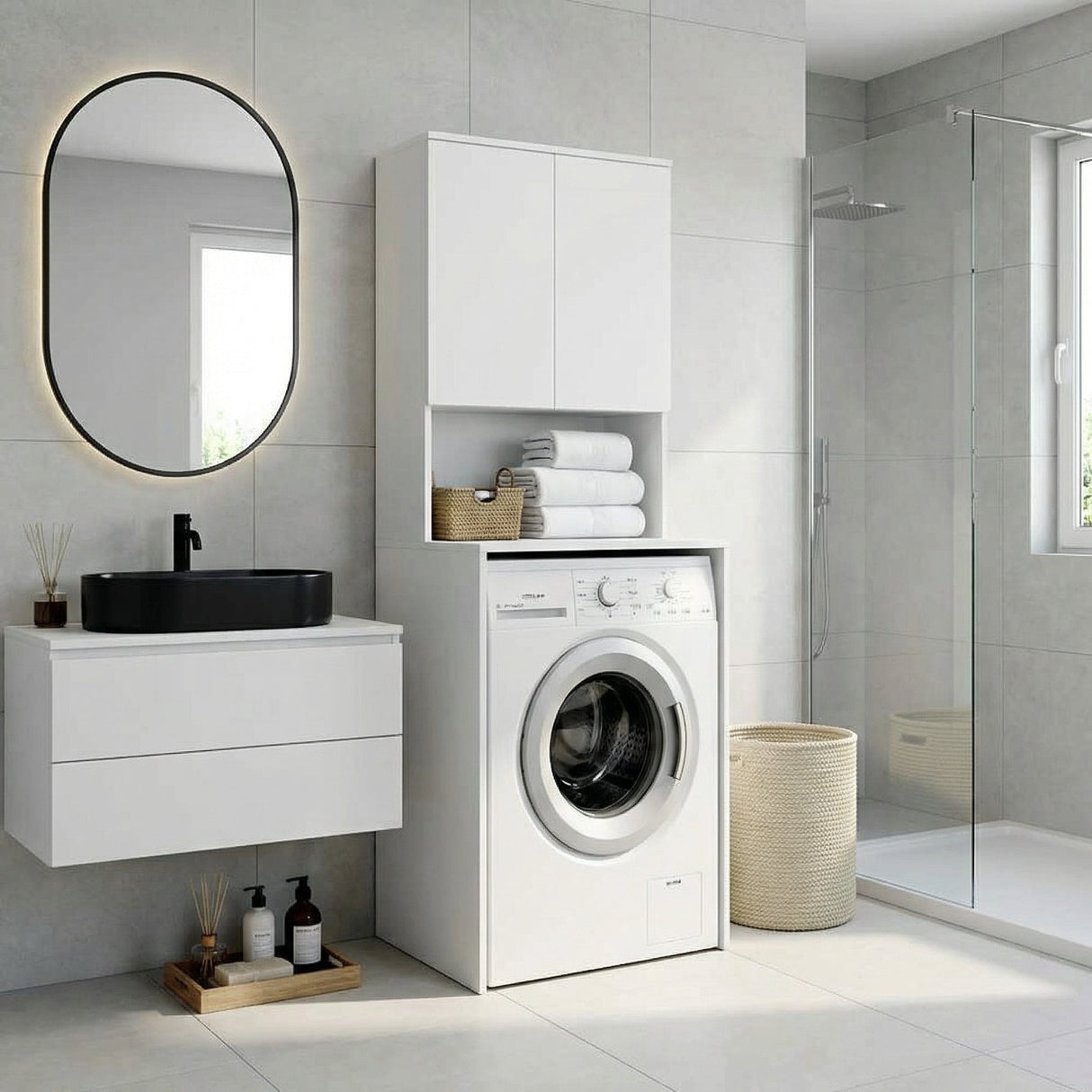 Dulap Baie ADR-482-BB-1 Home Collection® cu Loc Pentru Masina de Spalat, 3 Rafturi, 2 Usi, Alb, 65x182x60 cm