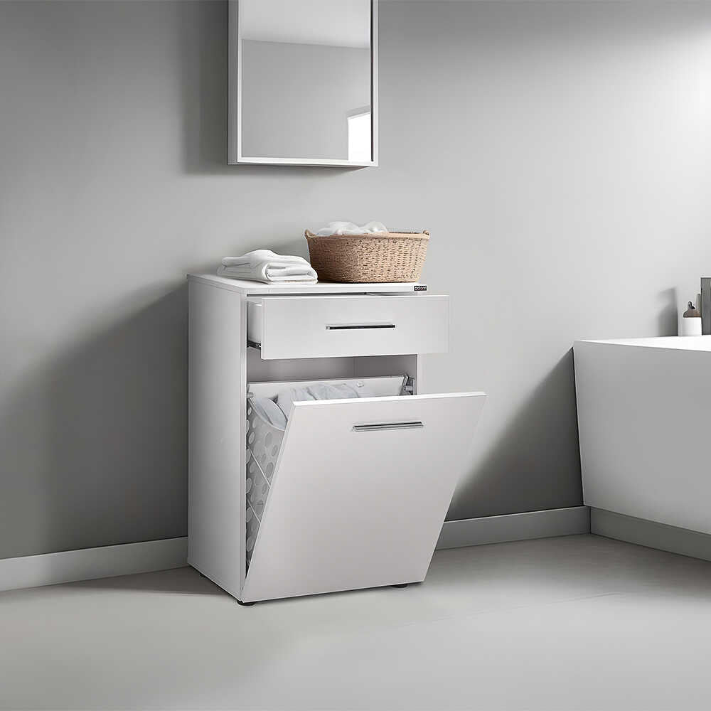 Dulap Baie cu cos de rufe ADR-611-PP-1 Home Collection® Diamond Mini, sertar, Alb Lucios, 52x83x38 cm
