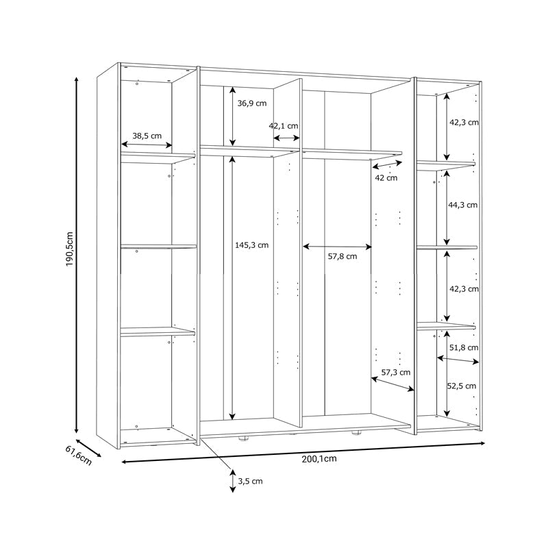 Dulap Closet 4 usi sonoma stejar alb melamina, 200x61x190 cm