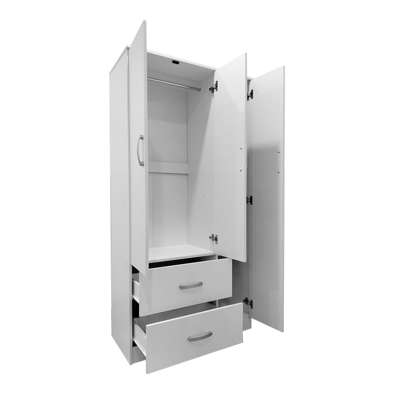 Dulap Athos cu 3 usi si 2 sertare, 90x42x180 cm - Alb