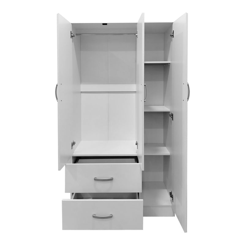 Dulap Athos cu 3 usi si 2 sertare, 90x42x180 cm - Alb