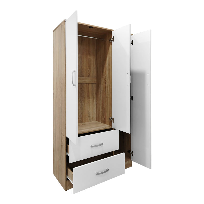 Dulap Athos cu 3 usi si 2 sertare, 90x42x180 cm - Sonoma-Alb