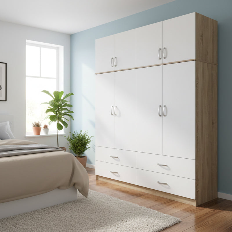 Dulap Athos cu 4 usi, sertare si loft, 160x42x240 cm - Dulap Athos cu 4 usi, sertare si loft, 160x42x240 cm - 383-000269