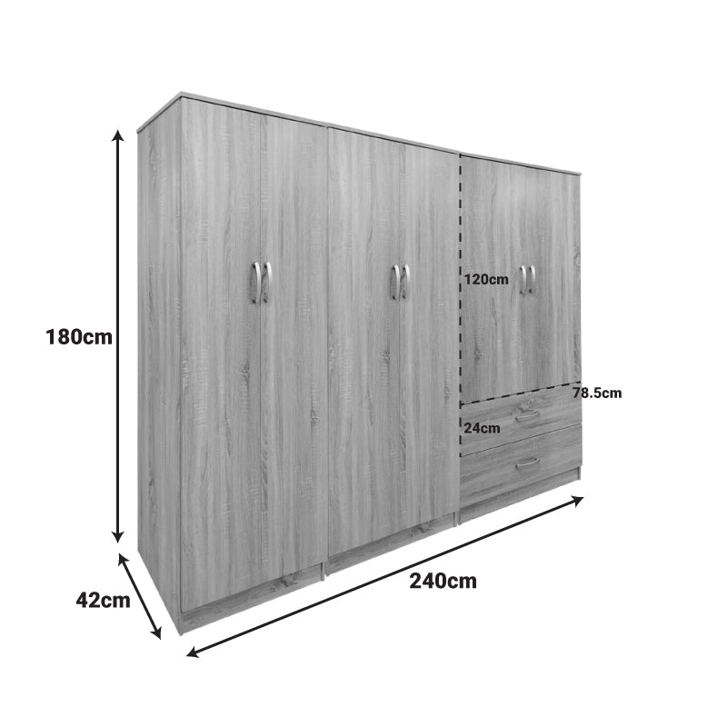 Dulap Athos I cu 6 usi, 240x42x180 cm - Stejar