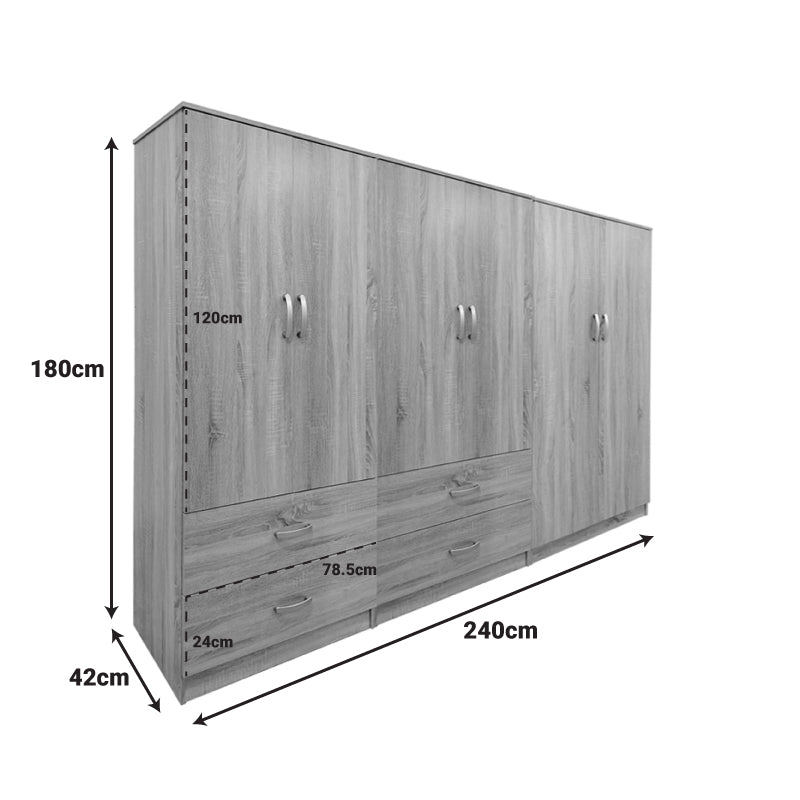 Dulap Athos cu 6 usi, 240x42x180 cm - Stejar