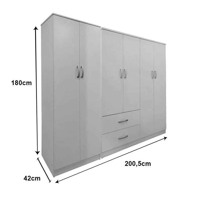 Dulap Athos I cu 6 usi, 200x42x180 cm - Alb