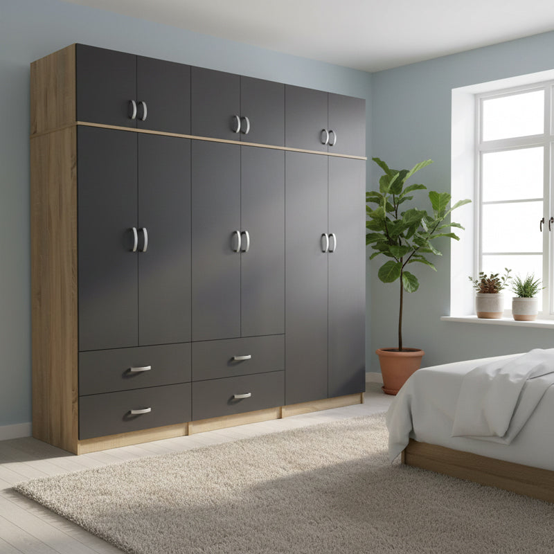 Dulap Athos cu 6 usi si loft, 240x42x240 cm - Dulap Athos cu 6 usi si loft, 240x42x240 cm - 383-000282
