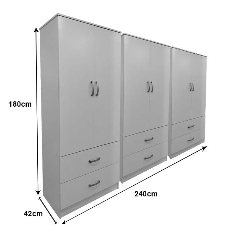 Dulap Athos cu 6 usi si sertare, 240x42x180 cm - Alb