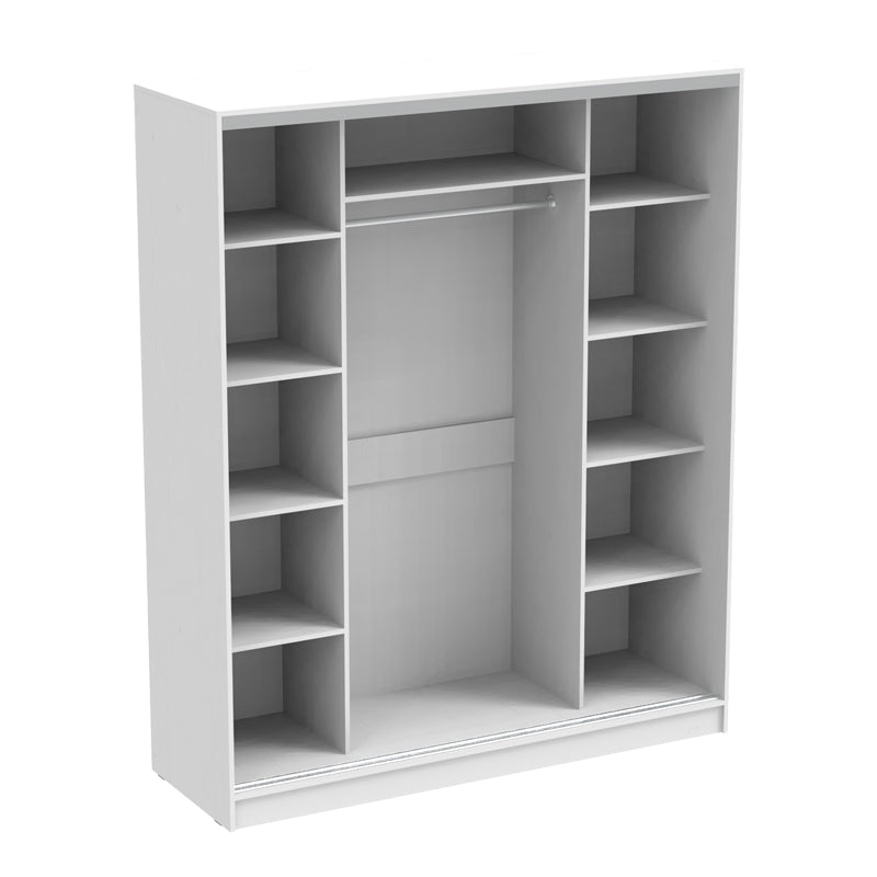 Dulap dormitor cu 2 usi glisante cu oglinda Aparador, Alb - Stejar, 180x60x220 cm - Alb