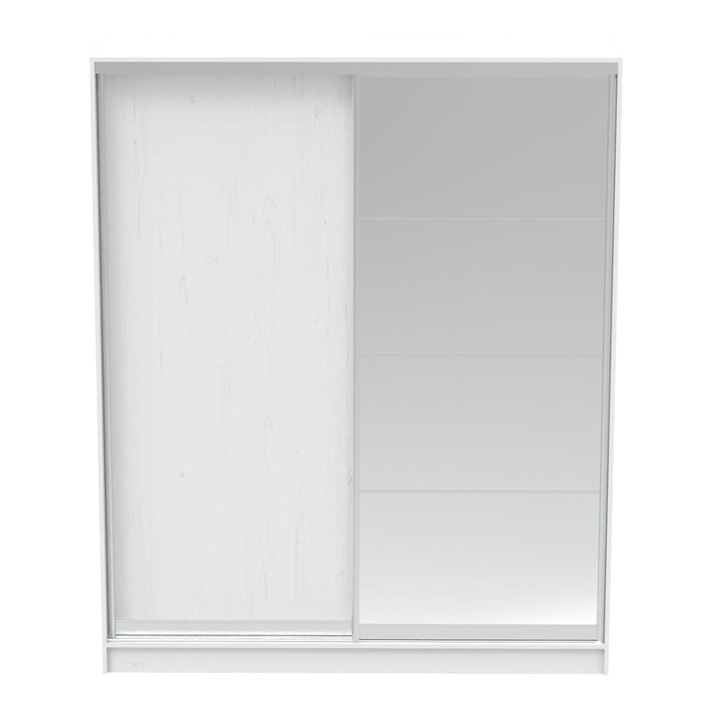 Dulap dormitor cu 2 usi glisante cu oglinda Aparador, Alb - Stejar, 180x60x220 cm - Alb