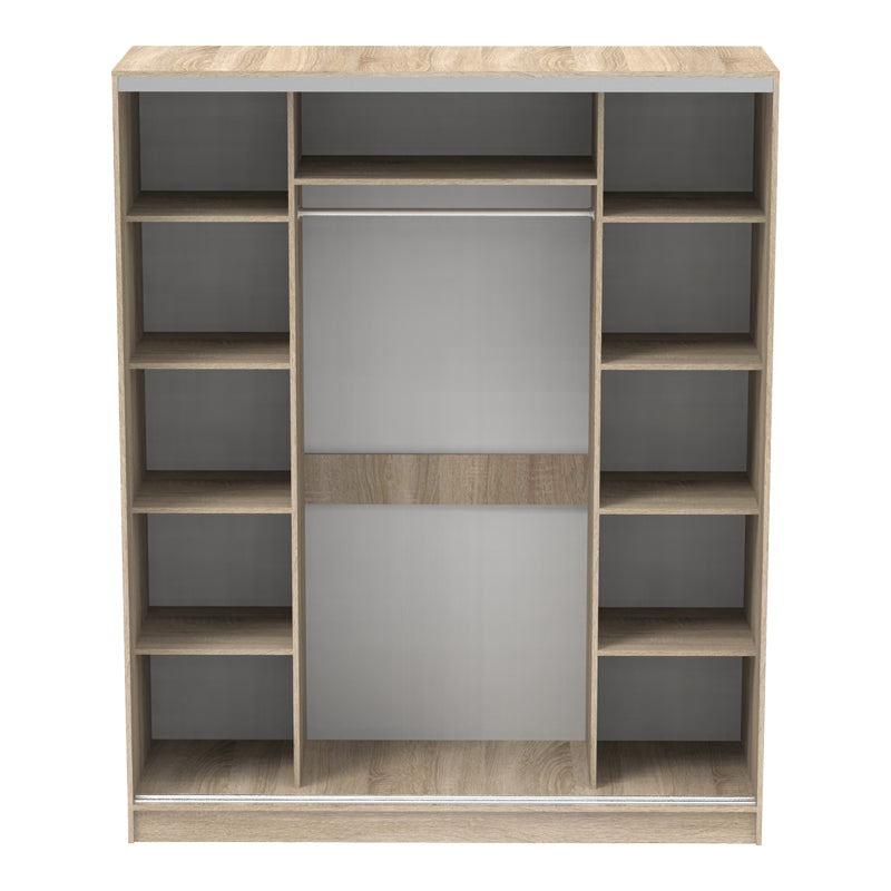 Dulap dormitor cu 2 usi glisante cu oglinda Aparador, Alb - Stejar, 180x60x220 cm - Stejar