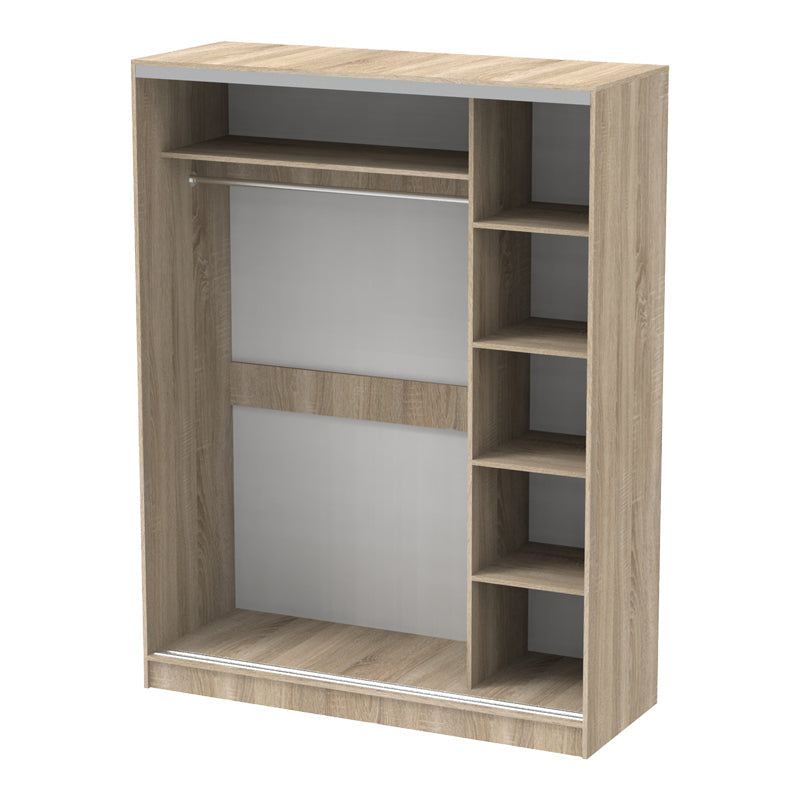 Dulap dormitor cu oglinda Korredor, Alb - Stejar, 160x60x220 cm - Stejar
