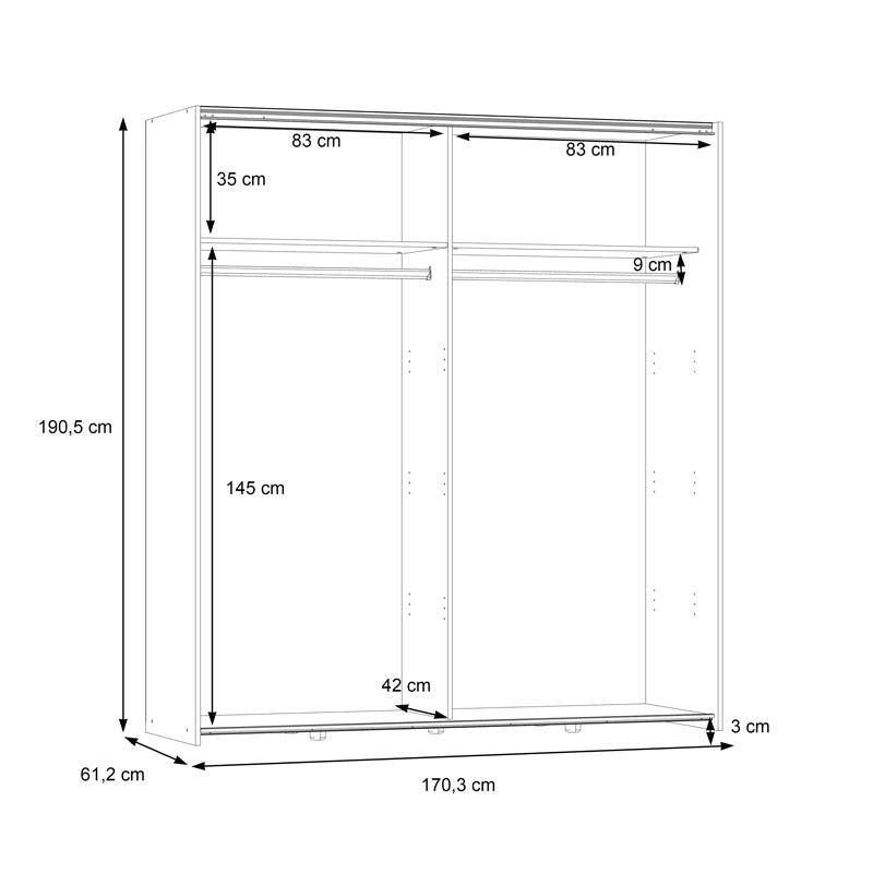Dulap dormitor Noez, Stejar, 170x61x190 cm