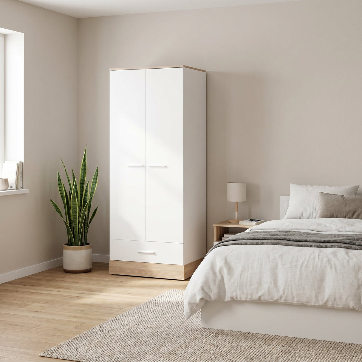 Dulap Haine GRD-821-MB-2 Home Collection® Base, 2 usi cu sertar si umeras, Alb, 80x198x52 cm