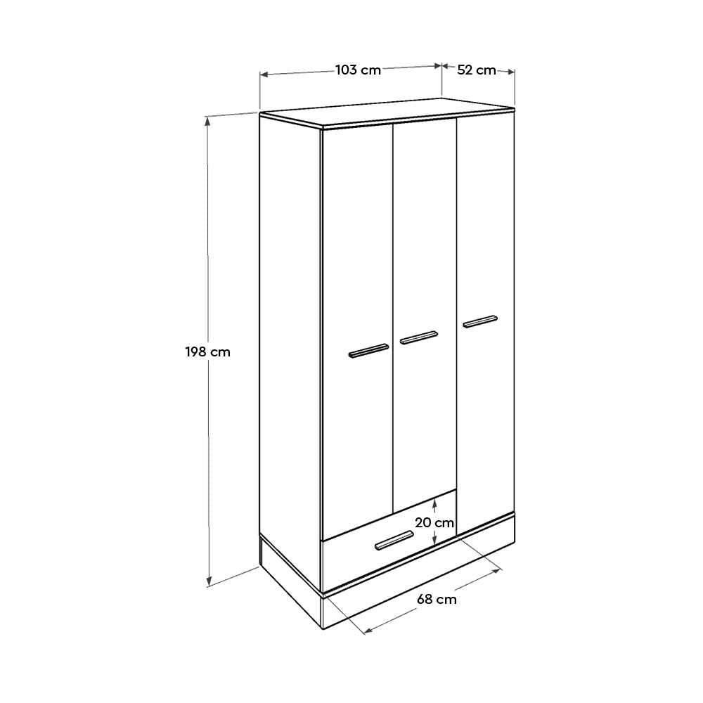 Dulap Haine GRD-831-MB-3 Home Collection® Base, 3 usi, 1 sertar, Alb, 103x198x52 cm
