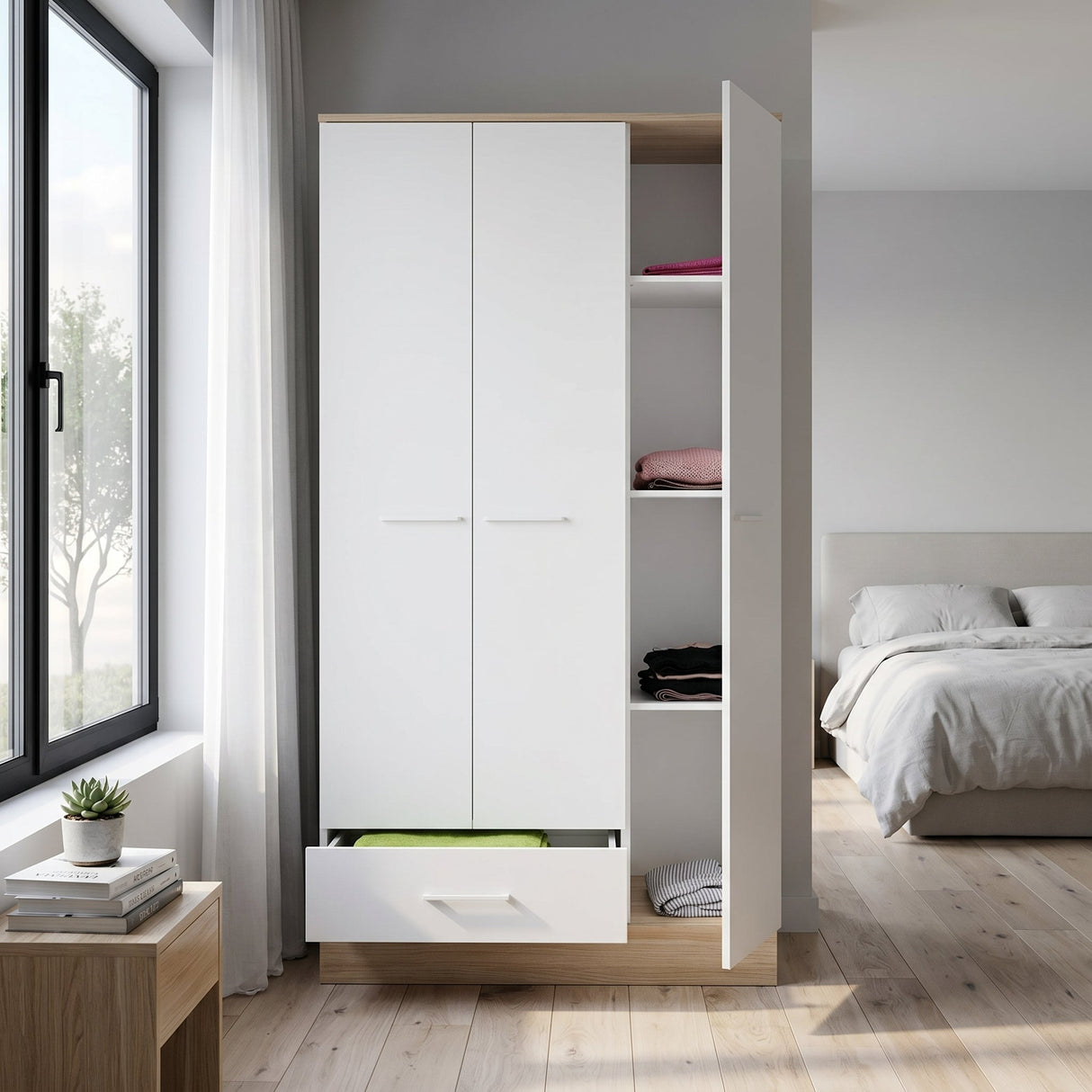 Dulap Haine GRD-831-MB-3 Home Collection® Base, 3 usi, 1 sertar, Alb, 103x198x52 cm