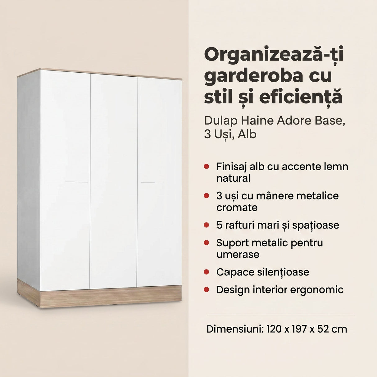 Dulap Haine GRD-830-MB-3 Home Collection® Base, 3 usi, Alb, 120x197x52 cm