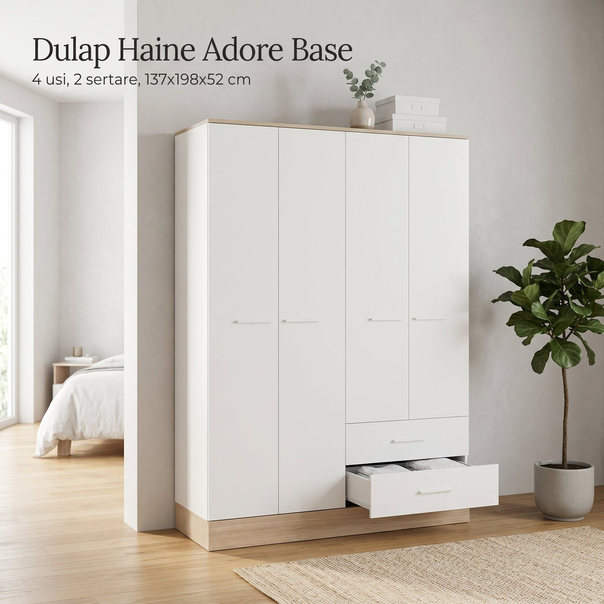 Dulap Haine GRD-842-MB-3 Home Collection® Base, 4 usi, 2 sertare, Alb, 137x198x52 cm