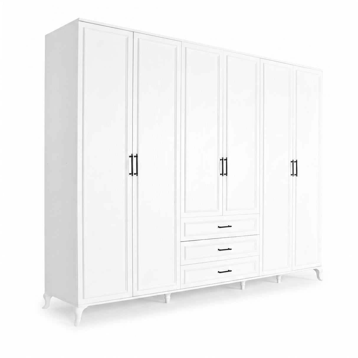 Dulap Haine GRD-1063-DD-5 Home Collection® Country, 6 usi cu 3 sertare, Alb, 240x224x62 cm