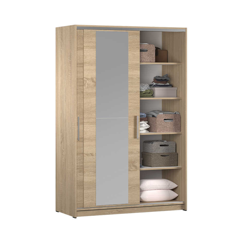 Dulap Haine SWD-512-BB-2 Home Collection® Elit Mediu, 2 usi glisante cu oglinda, Alb - Natur - Sonoma, 120x182x52 cm - Sonoma | SKU: SWD-512-SN-2