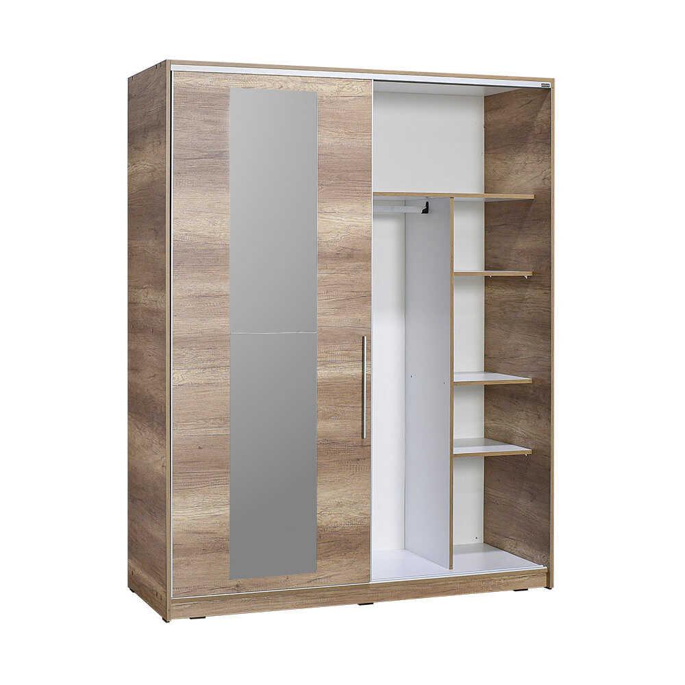 Dulap Haine SWD-716-TT-3 Home Collection® Elit XL, 2 usi glisante cu oglinda si 3 umarase, Lemn, Natural - Sonoma, 160x207x60 cm