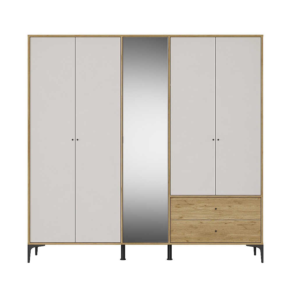 Dulap Haine GRA-752-OA-4 Home Collection® Madrid cu 5 usi, 2 sertare si oglinda, 207x201x51 cm - Stejar - Vizon | SKU: GRA-752-FV-4