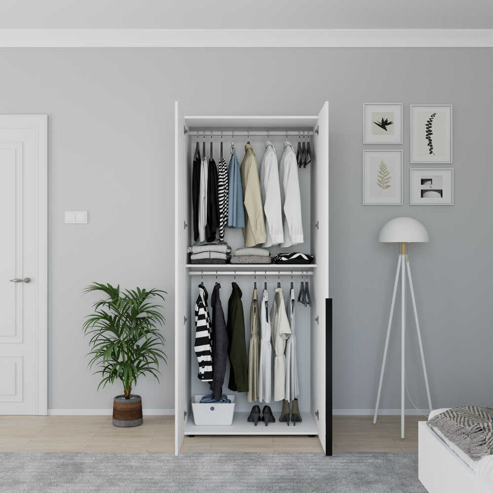 Dulap Haine GRD-1722-DD-2 Home Collection® Oryana cu 2 usi si umeras, Alb - Nuc, 90x210x62 cm - Alb | SKU: GRD-1722-DD-2, GRD-1722-OO-2
